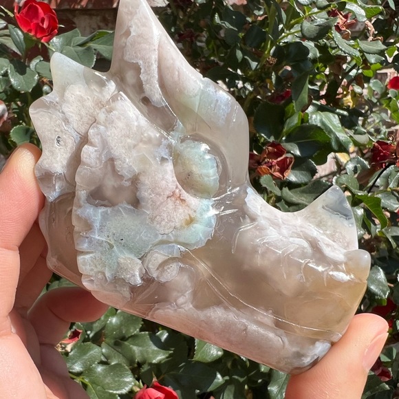 Green/Red Flower Agate Dragon Head - Picture 1 of 3